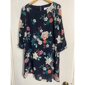 Amour Vert shift dress women’s size M navy floral 100% silk lined flowy romantic